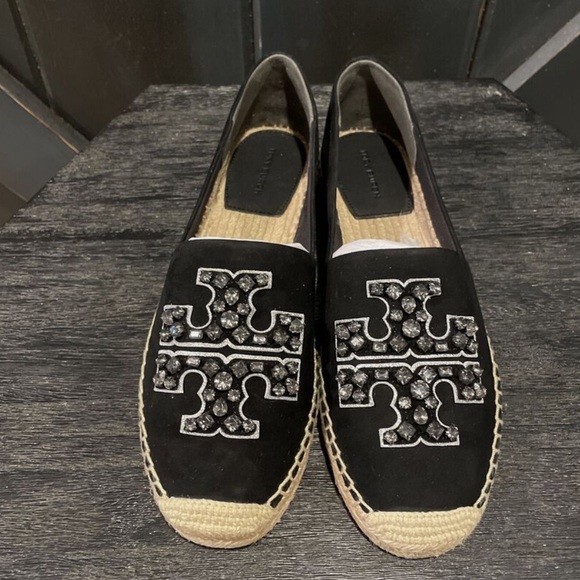 Tory Burch Women’s Embellished Espadrille Suede in Perfect Black - Picture 2 of 5